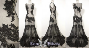 black lace sheer applique gown
