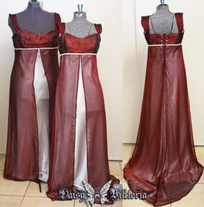 red empire bridesmaid dress