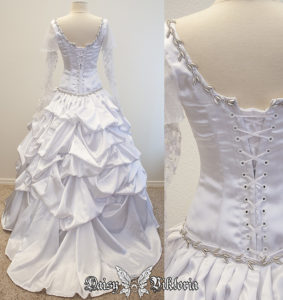 white satin beaded bridal wedding gown