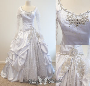 white satin beaded bridal wedding gown