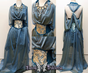 Daenerys Game of Thrones blue chiffon gown with waist cincher