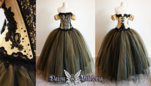 gold and black princess ballgown