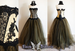 gold and black princess ballgown