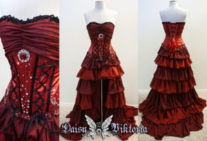 red ruffled corset ballgown
