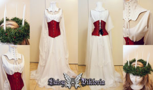 white satin chiffon Lucia gown red corset