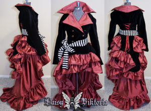 pink and black coat dress with ruffles and collar