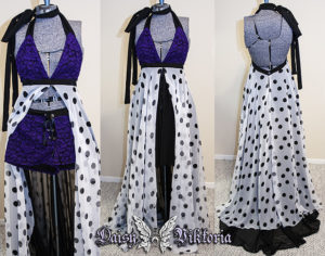purple polka dot gown