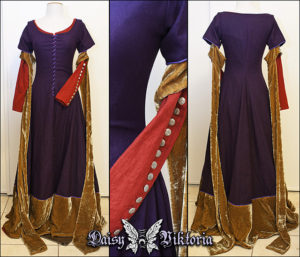 purple gold and red medieval cotehardie kirtle gown