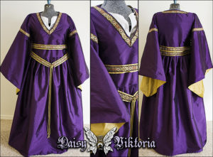 purple and gold silk bliaut medieval gown