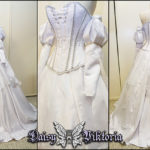 white satin princess corset bridal gown