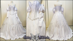 white satin princess corset bridal gown