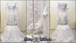 white satin princess mermaid bridal gown