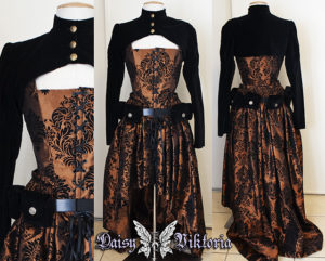 steampunk damask taffeta gown with shrug