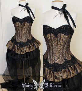 steampunk corset with ruffle and bustle