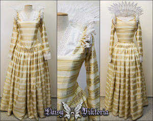 gold and white striped Venetian Renaissance gown