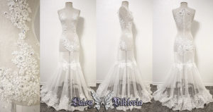 white lace sheer applique gown