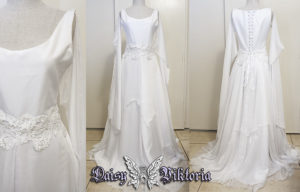 white satin chiffon bridal wedding gown