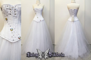 white satin and tulle corset bridal wedding ballgown