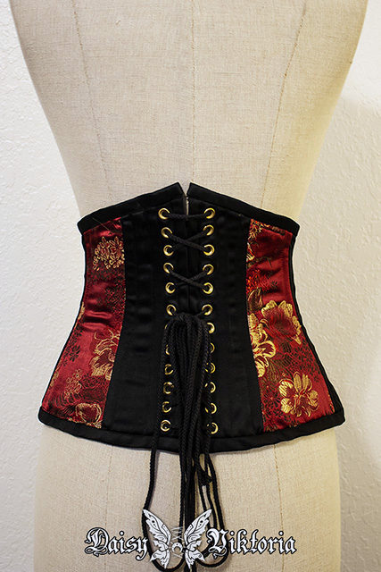 Red and Black Brocade Underbust Corset For Waist ~33-38