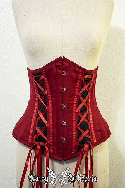 Red Faux Side Laced Underbust Corset For Waist ~28-33