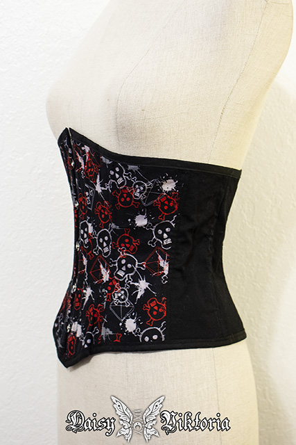 Red and Black Skulls Underbust Corset For Waist ~42-48