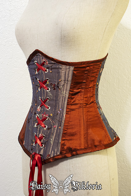 Copper Red Embroidered Taffeta Underbust Sample Corset For Waist ~24-29 ...