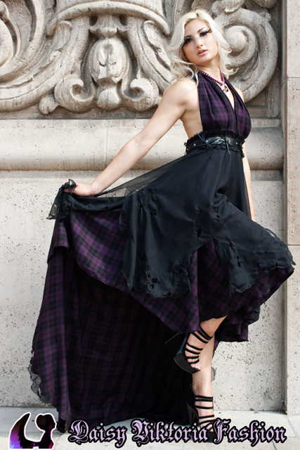 plaid black halter gown