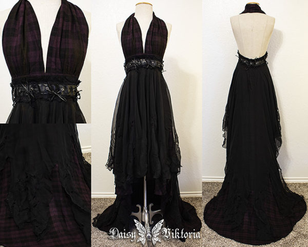 plaid black halter gown