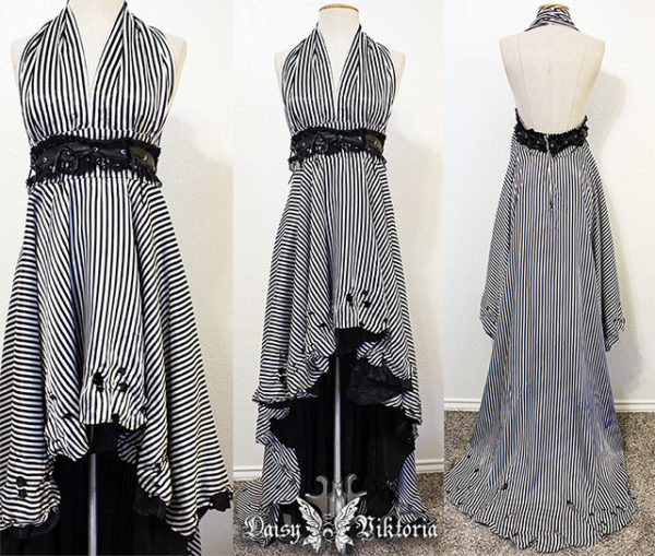 striped halter gown