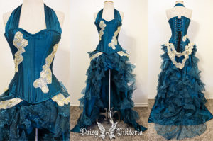 teal corset gown