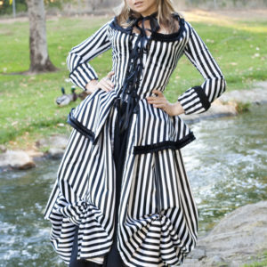 black white striped gothic rococo gown