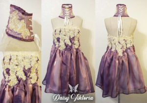 purple white beaded applique fairy dress