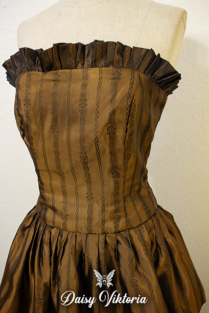 striped ruffle brown steampunk dress