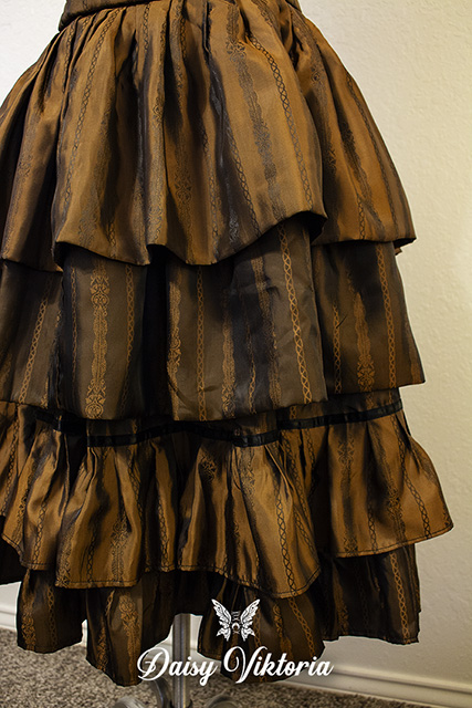striped ruffle brown steampunk dress