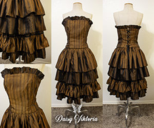 striped ruffle brown steampunk dress