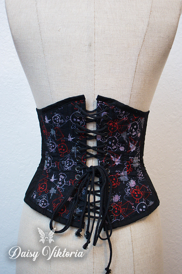 Red and Black Skulls Underbust Corset For Waist ~27-32