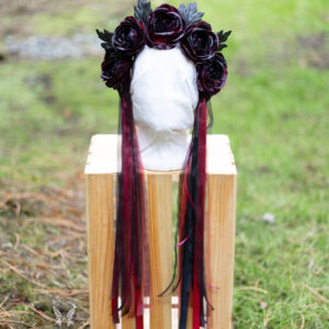 Witchy Halloween Fairy Headpiece Floral Crown - Red and Black Glittering Roses