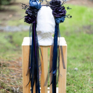 Witchy Halloween Fairy Headpiece Floral Crown - Black Blue and Purple Roses