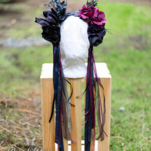 Witchy Halloween Fairy Headpiece Floral Crown - Pink and Black Roses and Spider