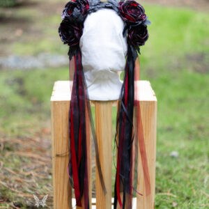 Witchy Halloween Fairy Headpiece Floral Crown - Red and Black Roses and Leaves